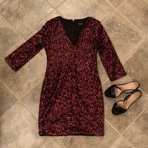 Express Red Sequin Long Sleeve Mini Dress